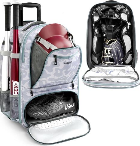 Rolling Baseball Backpack with Off-road Wheels, Wheeled Catchers Gear Bag for Baseball Equipment, 4 Bats, Large Softball Bag for TBall, Helmet & Accessories with Fence Hook in Kuwait