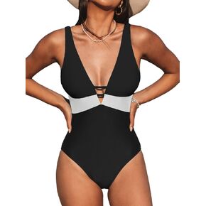 CUPSHE Women One Piece Swimsuit Bathing Suit Cutout V Neck Adjustable Straps Color Block O Ring