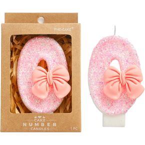 PHD CAKE 2.76 Inch Number 7 Pink Bowknot Birthday Candles, Cute Themed Number Candles, Party Celebration