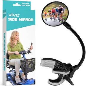 Vive Rear-View Side Mirror - Designed for Scooters, Bikes, Motor Vehicles, Bicycles, Handlebars - Clamp On Scratch Resistant Glass - 360 Rotatable, Adjustable, Universal Fit, Wide Angle Safety Support