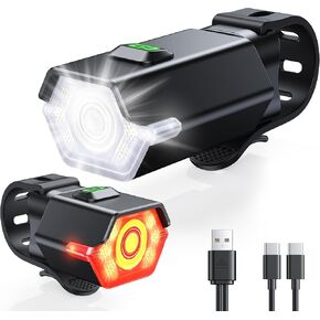 Bike Lights, 3+6 Modes Bike Lights for Night Riding with Side Warning Light, Rechargeable & IP65 Waterproof Bicycle Light, Bike Headlight and Tail Light Set for Road Mountain Cycling Easy Setup