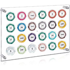 Casino Chip Holder 13.6 x 9.3'' Wall Mounted Display Case for 24 Poker Chips Acrylic Poker Chip Trays, Clear Acrylic Display Frame for Coin Collectors and Gambling Poker Favors in Kuwait