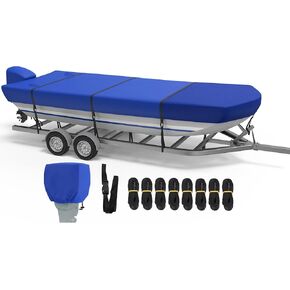 1200D Reinforced Jon Boat Cover with Motor Cover Heavy Duty Waterproof Trailerable Cover, 12'-14' Long, Beam Width up to 70", Gray
