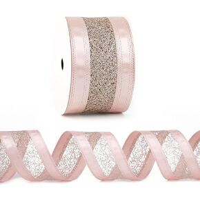 Copper Wired Ribbon 2.5" X 10 Yards Copper Satin Ribbon with Gold Glitter Mesh Wired Christmas Ribbon for Tree Decorations,Gift Wrapping Wreaths Garland, Topper Bows Crafts, Home Decor