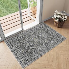 2x3 Washable Area Rug Brown Vintage Distressed Entryway Kitchen Non Slip Low Pile Throw Rug Living Room Bedroom Indoor Doormat Small Soft Carpet for Entrance Dining Room Bathroom