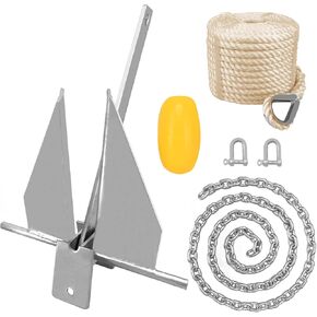 Boat Anchor, 8.8 LBS Heavy Boat Anchor Kit Fluke Anchor with Anchor Chain and Boat Anchor Rope Set, Hot-Dipped Galvanized Steel Danforth, Boat Anchors Fit for Different Size Boats Pontoon