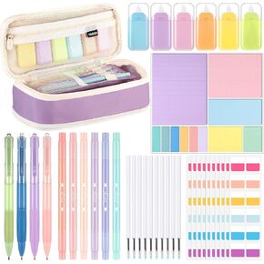 Janlaugh 38 Pcs Aesthetic College School Supplies with Pen Case Sticky Notes Gel Pens Highlighters Correction Tapes Back to School Stationery Kit(Green Color,Classic)