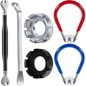 Mudder 5 Pieces Bicycle Spoke Wrench Bike Spoke Tool with 1 Piece Tire Lever Bike Rim Correct Kit Cycling Pocket Tools for Bike Repair, Totally 6 Pieces Spoke Tool Kit