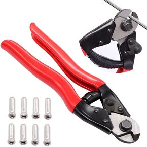 weideer Bike Cable Cutter Heavy Duty Stainless Steel Wire Rope Cutter Up to 5/32" Aircraft Steel Wire Cutter with 8Pcs Bike Cable Cap End Tips for Bicycle Housing Fencing DIY Projects