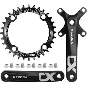 Mountain Bike Single Speed Square Taper Crankset 170mm Cranksets Bicycle Crank Set with 104BCD 32T Round/Oval Chainring, Replacement for Shimano Replacement for SRAM Replacement for FSA