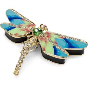 Cottage Garden Hand Painted Metal Enamel Hinged Trinket Box Ornamental Mini Jewelry Ring Earring Organizer Vintage Collectible Figurine Keepsake Box with Bejeweled Crystals, Purple Dragonfly