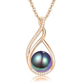 Black Pearl Pendant Necklace for Women 925 Sterling Silver Single Black Pearls Jewelry Christmas Wedding Birthday Jewelry Gifts for Mom Wife Grandma