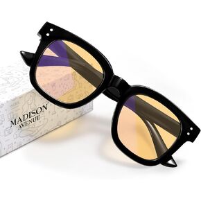 Madison Avenue Blue Light Blocking Glasses Oversized Fashion Blue Light Glasses for Women Anti Eyestrain & UV Protection Computer Eyeglasses (Black)