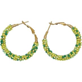 Sonateomber Handmade Beaded Gold Hoop Hugge Earrings for Women Boho Big Multicolor Purple Fuchsia Seed Beads Native American Bohemia Circle Earrings Prom Wedding Bridal Statement Jewelry Gift