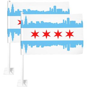 2 Pack Chicago Car Flag 12 X 18 inch Double Side Chicago Sign Car Window Flags