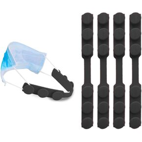 4 PCS Extended Silicone Bands Anti-Tightening Strap for Masks to Prevent Ear Pain,Adjustable Comfort mask Grips Extension Buckle Holder Hook Ear Strap,Black