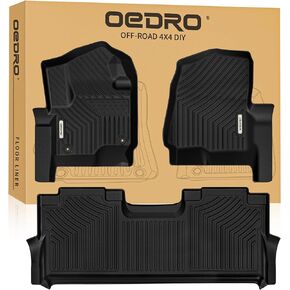 سجادات أرضية OEDRO تناسب 2017-2024 Ford F-250/F-350 Super Duty Crew Cab مع مقعد الصف الأول، مع صندوق تخزين المصنع، بطانات أرضية سوداء للحماية من جميع الأحوال الجوية