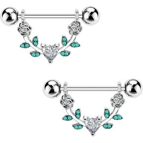 2pcs 14G Nipple Rings Flower Nipple Bars Surgial Steel 316L Nipple Piercing Jewelry Heart Nipple Barbell for Women