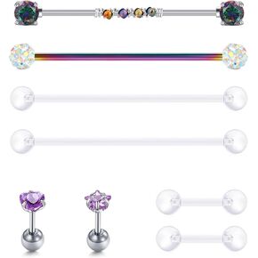 FECTAS 8pcs Industrial Piercing Jewelry Cartilage Earrings Stainless Steel Ear Rings Hoop Helix Tragus Labret Piercing for Women