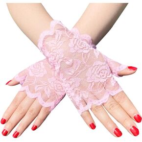 Women Short Lace Gloves Fingerless Bridal Gloves Summer Gloves for Wedding Parties Halloween