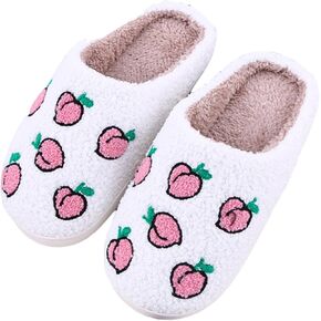 FOCUSIN House Slippers for Women Cute Plush Strawberry Slippers Memory Foam Slippers Retro Anti-Slip Home Shoes