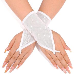 CASDRE Sparkly Rhinestone Fingerless Gloves Short Pearl Bridal Gloves Wedding Prom Party Costume Accessories for Women