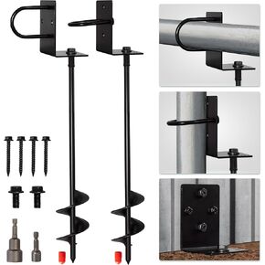VASGOR Multi-Purpose Mobile Home Anchors - Set of 4 Ground Anchor Screw in with Brackets and Adapter for Drill - Earth Anchors - Shed and Swing Trampoline Anchor Kits
