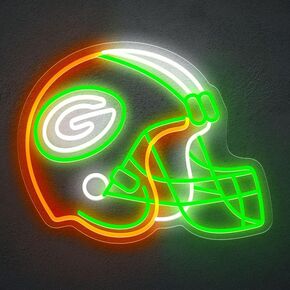 Green Football Helmet Neon Sign, LED Neon Light Wall Decor for Game Room, Man Cave, Sports Fan present, Bar, Club