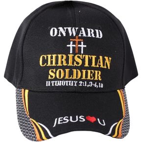 Onward Christian Soldier Camoflage Green Canvas Baseball Cap with Embroidery | One Size Fits All | Adjustable Hook & Loop Closure | 100% Cotton | 6 Panel hat w/ 6 Eyelets