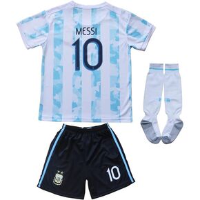 Argentina #10 Leo 2021 Copa-American Home Kids Football Soccer Jersey/Shorts/Socks Kit Gift Set Youth Sizes