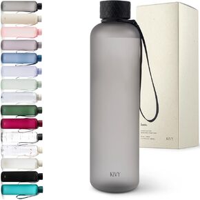 KIVY Slim Water Bottle 32oz [Lightweight & Shatterproof] Fits Backpack & Cupholder for Travel, Sports, School, Gym - Dark green water bottle no straw - Gym water bottle screw top - Dishwasher Safe