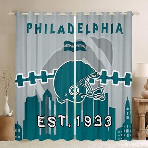 Erosebridal Sports Curtains 42x63 inch,Boys Football Blackout Curtains,Blue Orange Rugby Curtains Drapes,American Football City Window Curtains 2 Panels for Living Room(Miami)