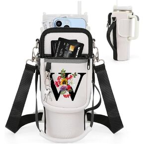 Initial Water Bottle Holder with Strap for Stanley 40 oz Tumbler,Water Bottle Carrier Bag with Phone Pocket for Stanley Cup,Neoprene Stanley Cup Accessories Holder with Adjustable Strap in Saudi Arabia