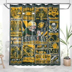 Football Shower Curtain, Red Football Bathroom Shower Curtain Set with Hooks, American Sports Merch Gifts 72x60 Inch.