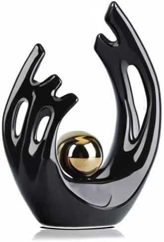 9.5"H Black Aesthetic Room Decor Accent, Tv Stand Funky Table Centerpiece Black, Abstract Art Ceramic Statue And Sculpture, Black decor for living room, bookshelf decorative objects, shelf decor in Kuwait