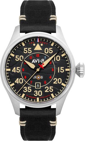 AVI-8 Mens 46mm Hawker Hurricane Clowes Automatic Pilot Watch with Genuine Leather Strap AV-4097 in Kuwait
