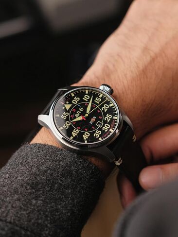 AVI-8 Mens 46mm Hawker Hurricane Clowes Automatic Pilot Watch with Genuine Leather Strap AV-4097 in Kuwait
