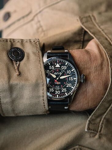 AVI-8 Mens 46mm Hawker Hurricane Clowes Automatic Pilot Watch with Genuine Leather Strap AV-4097 in Kuwait