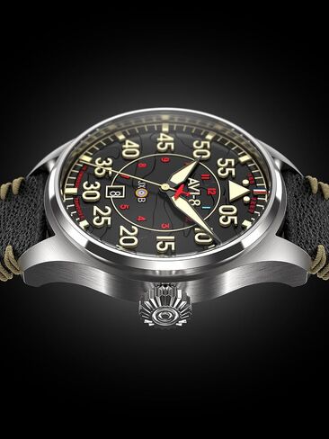 AVI-8 Mens 46mm Hawker Hurricane Clowes Automatic Pilot Watch with Genuine Leather Strap AV-4097 in Kuwait