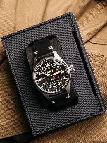 AVI-8 Mens 46mm Hawker Hurricane Clowes Automatic Pilot Watch with Genuine Leather Strap AV-4097 in Kuwait