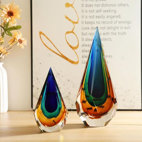 ياو يوان تمثال زجاجي منفوخ يدويًا للديكور بتصميم مورانو، تمثال زجاجي وتمثال هدية رائعة، لون ازرق واخضر in Kuwait