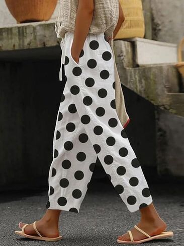 chouyatou Women's Vintage Floral Print High Elastic Waist Wide Leg Capri Beach Palazzo Pants with Pockets in Saudi Arabia