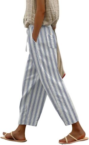 chouyatou Women's Vintage Floral Print High Elastic Waist Wide Leg Capri Beach Palazzo Pants with Pockets in Saudi Arabia
