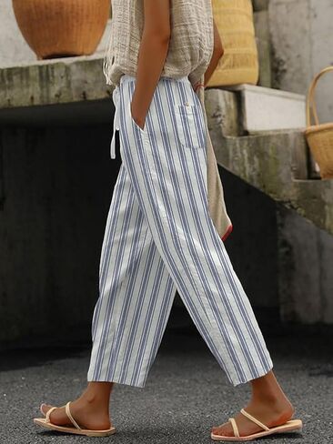 chouyatou Women's Vintage Floral Print High Elastic Waist Wide Leg Capri Beach Palazzo Pants with Pockets in Saudi Arabia