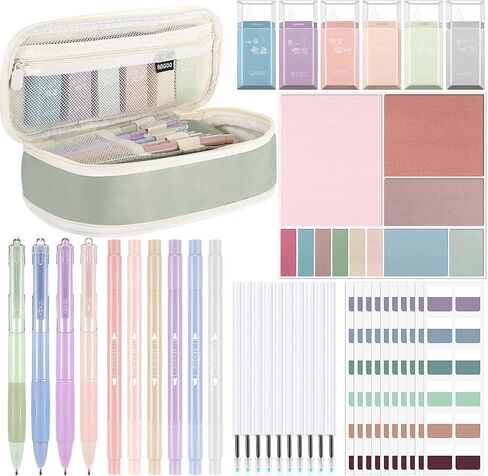 Janlaugh 38 Pcs Aesthetic College School Supplies with Pen Case Sticky Notes Gel Pens Highlighters Correction Tapes Back to School Stationery Kit(Green Color,Classic) in Saudi Arabia