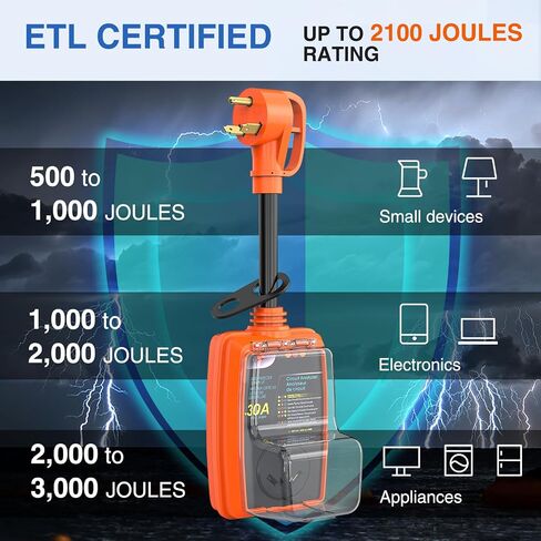 Nilight 30Amp RV Surge Protector Circuit Analyzer 2100 Joules Voltage Monitor High Low Voltage Spikes 125V/3750W ETL Listed Circuit Analyzer with Extension Cord for RV Camper Van in Saudi Arabia