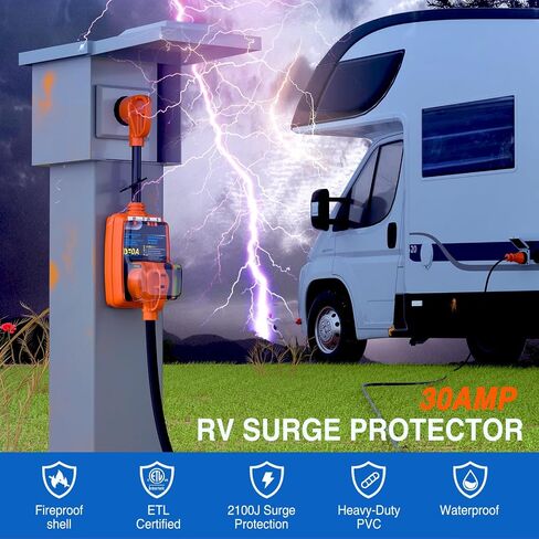 Nilight 30Amp RV Surge Protector Circuit Analyzer 2100 Joules Voltage Monitor High Low Voltage Spikes 125V/3750W ETL Listed Circuit Analyzer with Extension Cord for RV Camper Van in Saudi Arabia