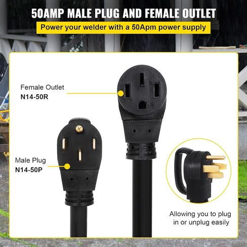 VEVOR 50 FT 50 Amp RV Extension Cord NEMA N14-50P to N14-50R, 125 / 250V Heavy Duty STW 6/3+ 8/1 RV Power Cord, for EV Charging and RV Trailer Campers in Saudi Arabia