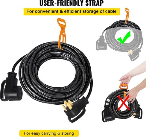 VEVOR 50 FT 50 Amp RV Extension Cord NEMA N14-50P to N14-50R, 125 / 250V Heavy Duty STW 6/3+ 8/1 RV Power Cord, for EV Charging and RV Trailer Campers in Saudi Arabia