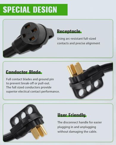 SCITOO RV Extension Cord 50 Amp 50 FT Black, Heavy Duty 6AWG3C 8AWG1C with Grip Handle NEMA 14-50P Male Plug and NEMA 14-50R Female Receptacle for RV Trailer Campers Caravan, ETL/CETL Listed in Saudi Arabia
